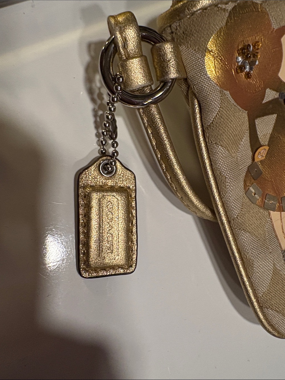 Coach Poppy Chan Goldy Signature Op Art Embellished Wristlet - Picture 3 of 3